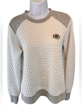 Green Bay Packers NFL Michael Strahan Quilted Sweatshirt Womens Small Gray White